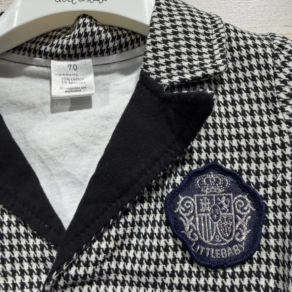 Little Baby Blazer Boys 6M (70) Black White Houndstooth Preppy Dark Academia EUC